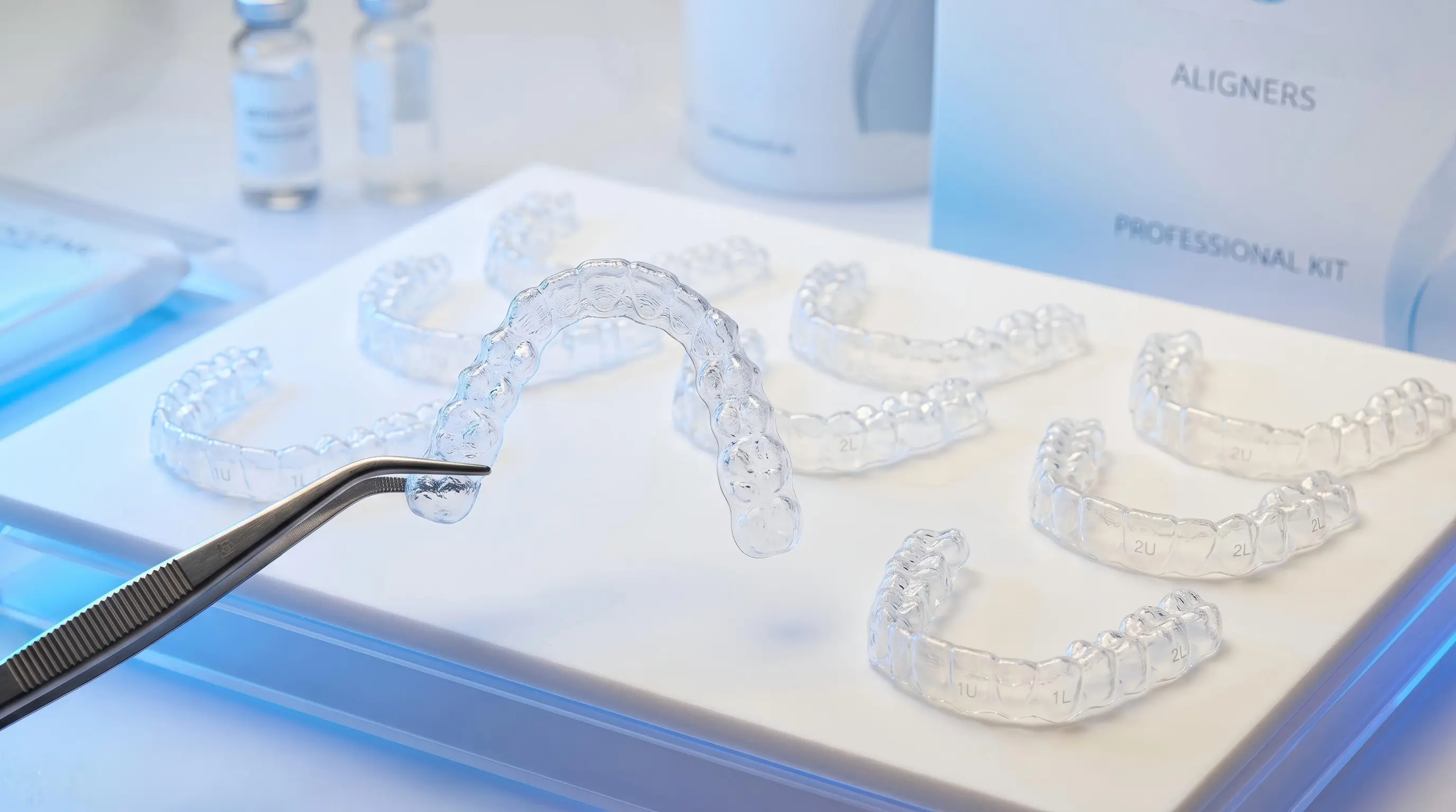 Angel-Aligner-clear-aligner-product-packaging-displayed-in-modern-dental-clinic-in-China