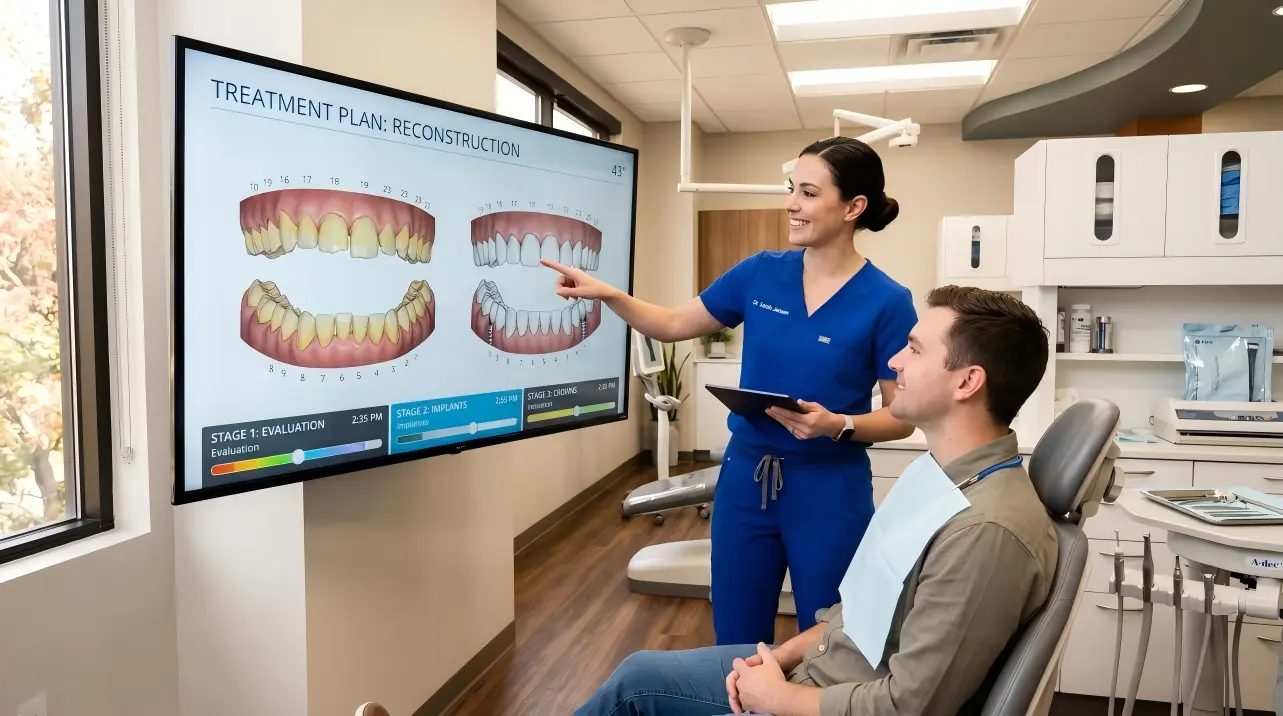 Dentist-using-AI-clear-aligner-design-software-for-3D-treatment-planning-with-patient-visualization