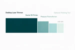 Clear aligner production equipment budget breakdown showing the laser trimmer as the largest cost