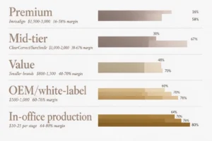 Five-tier lab cost of aligner comparison with margin percentages